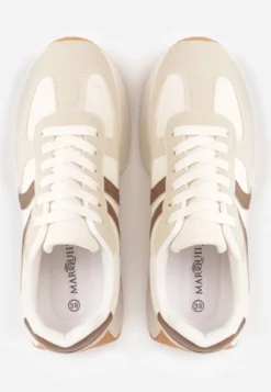 Beżowe Sneakersy z Geometrycznym Wzorem Velwettia