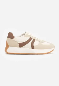 Beżowe Sneakersy z Geometrycznym Wzorem Velwettia