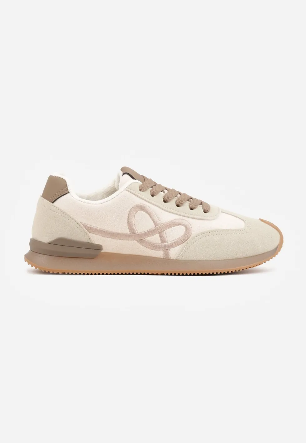Beżowe Sneakersy z Geometrycznym Wzorem z Boku Mehida