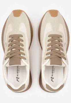 Beżowe Sneakersy z Geometrycznym Wzorem z Boku Mehida