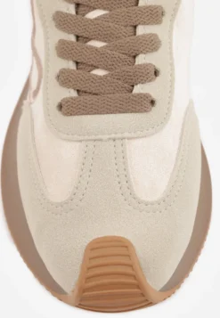 Beżowe Sneakersy z Geometrycznym Wzorem z Boku Mehida