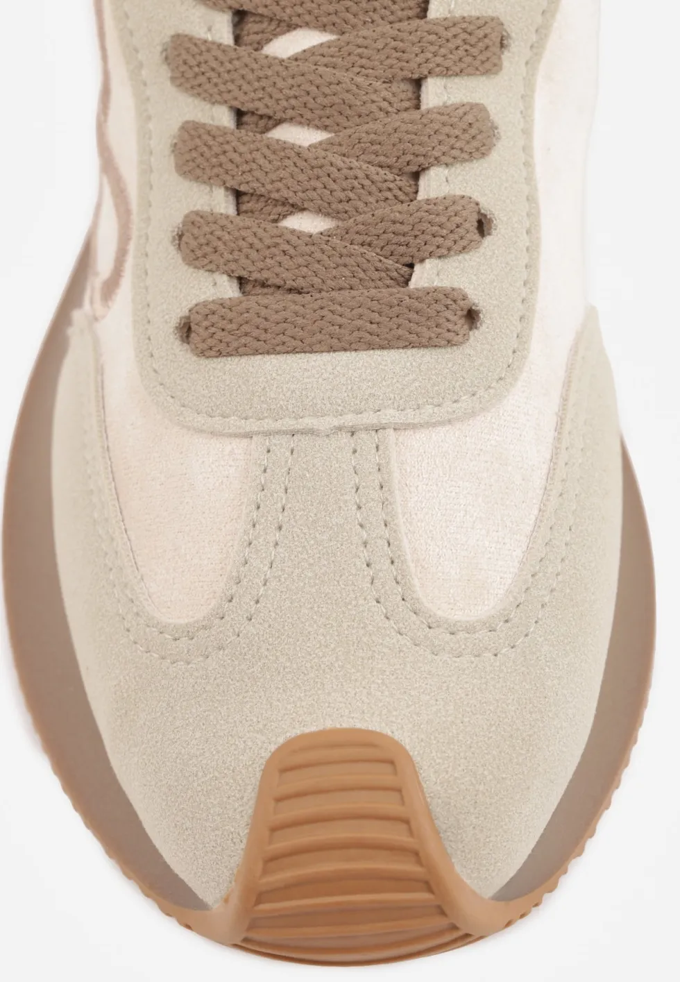 Beżowe Sneakersy z Geometrycznym Wzorem z Boku Mehida