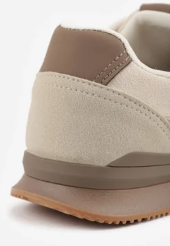Beżowe Sneakersy z Geometrycznym Wzorem z Boku Mehida