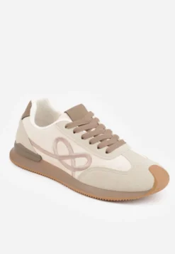 Beżowe Sneakersy z Geometrycznym Wzorem z Boku Mehida