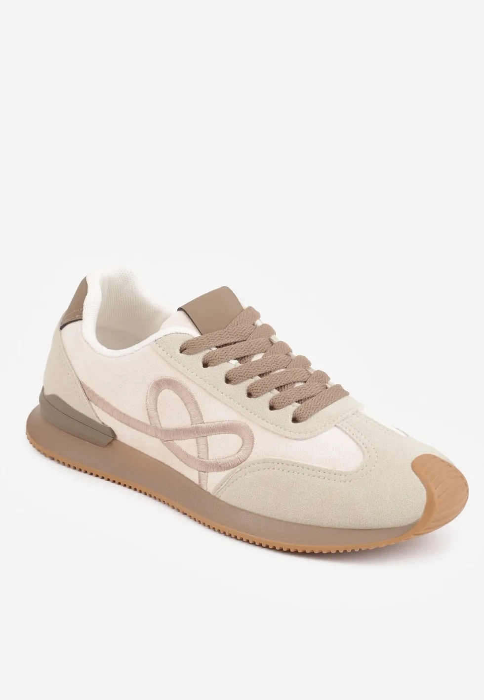 Beżowe Sneakersy z Geometrycznym Wzorem z Boku Mehida