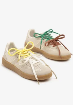 Beżowe Sneakersy z Geometrycznymi Paskami i Podwójnym Wiązaniem Florlevi