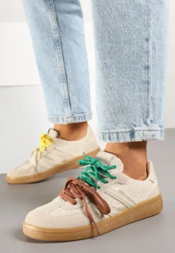 Beżowe Sneakersy z Geometrycznymi Paskami i Podwójnym Wiązaniem Florlevi
