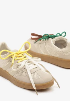 Beżowe Sneakersy z Geometrycznymi Paskami i Podwójnym Wiązaniem Florlevi