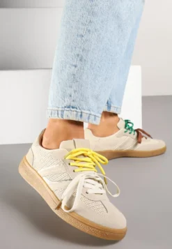 Beżowe Sneakersy z Geometrycznymi Paskami i Podwójnym Wiązaniem Florlevi
