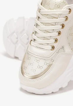 Beżowe Sneakersy z Metaliczną Nitką na Grubej Podeszwie Melimeda