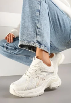 Beżowe Sneakersy z Ozdobnymi Paskami Xerraza