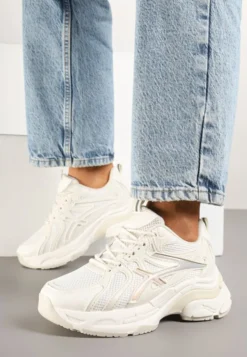Beżowe Sneakersy z Ozdobnymi Paskami Xerraza