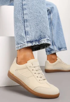 Beżowe Sneakersy z Ozdobnymi Przeszyciami przed Kostkę Redala