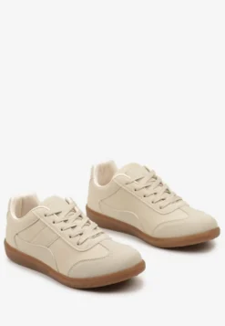 Beżowe Sneakersy z Ozdobnymi Przeszyciami przed Kostkę Redala