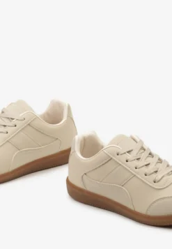 Beżowe Sneakersy z Ozdobnymi Przeszyciami przed Kostkę Redala