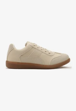 Beżowe Sneakersy z Ozdobnymi Przeszyciami przed Kostkę Redala