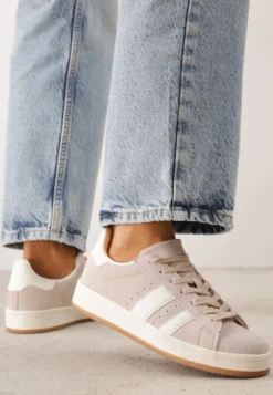 Beżowe Sneakersy z Paskami po Bokach Zefirau