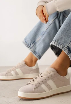 Beżowe Sneakersy z Paskami po Bokach Zefirau