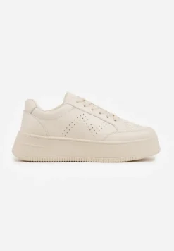 Beżowe Sneakersy z Perforacją na Platformie Treresa
