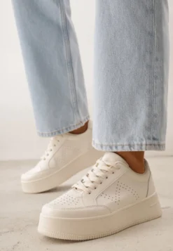 Beżowe Sneakersy z Perforacją na Platformie Treresa