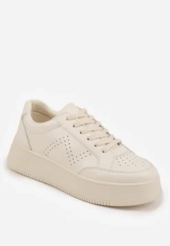 Beżowe Sneakersy z Perforacją na Platformie Treresa