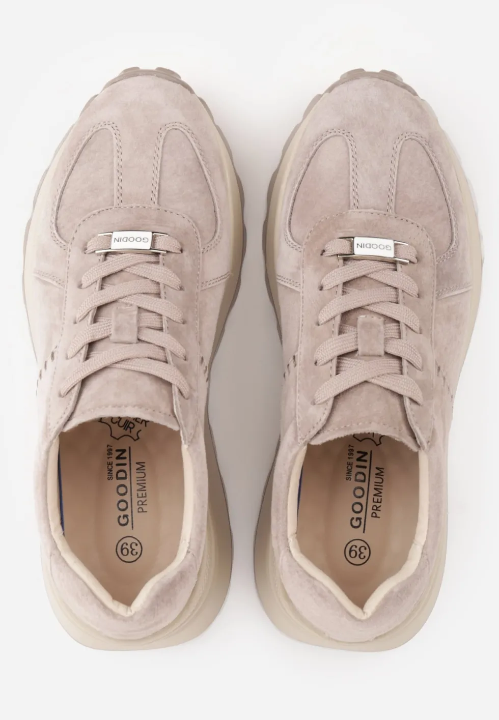 Beżowe Sneakersy z Zamszu Naturalnego na Platformie z Bieżnikiem Eplia