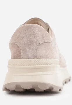 Beżowe Sneakersy z Zamszu Naturalnego na Platformie z Bieżnikiem Eplia