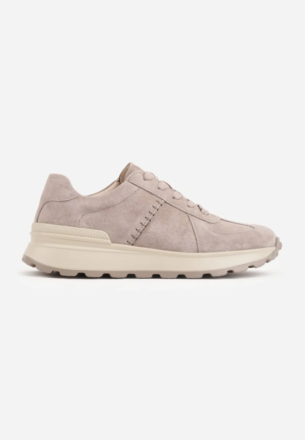 Beżowe Sneakersy z Zamszu Naturalnego na Platformie z Bieżnikiem Eplia