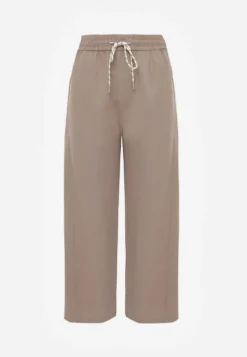 Beżowe Spodnie Casual Barrel High Waist z Gumką i Wiązaniem w Pasie Janesa