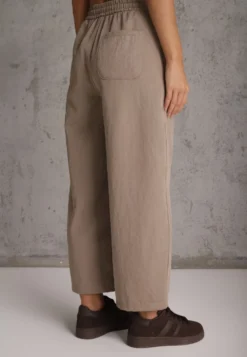 Beżowe Spodnie Casual Barrel High Waist z Gumką i Wiązaniem w Pasie Janesa