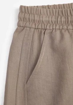 Beżowe Spodnie Casual Barrel High Waist z Gumką i Wiązaniem w Pasie Janesa