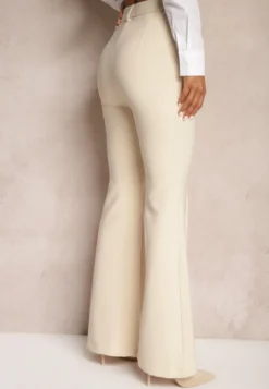 Beżowe Spodnie Dzwony High Waist Fani