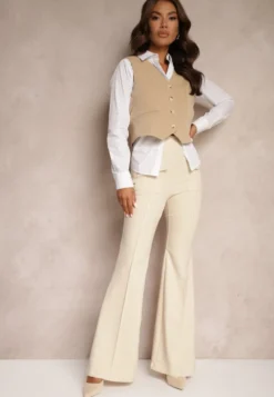 Beżowe Spodnie Dzwony High Waist Fani
