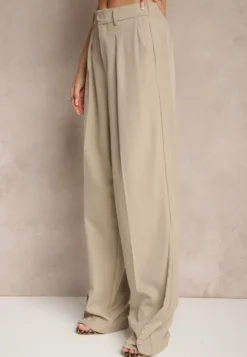 Beżowe Spodnie Garniturowe High Waist Annavia