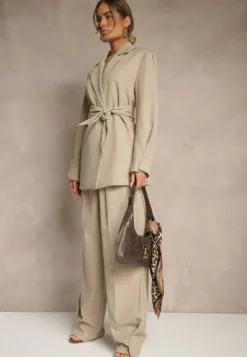 Beżowe Spodnie Garniturowe High Waist Annavia