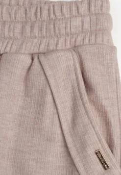 Beżowe Spodnie High Waist z Gumką i Troczkami w Pasie Rallena