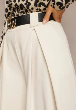 Beżowe Spodnie High Waist z Szerokimi Nogawkami i Paskiem Brillara