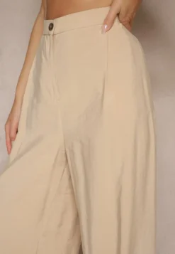 Beżowe Spodnie Low Waist z Modalu z Szeroką Nogawką Reanelira
