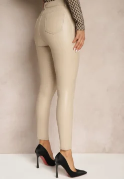 Beżowe Spodnie o Kroju Skinny z Imitacji Skóry Zorlemi