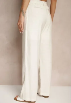 Beżowe Spodnie o Szerokim Kroju z Wiskozy High Waist Lisamara