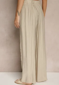 Beżowe Spodnie o Szerokim Kroju High Waist Natoreia