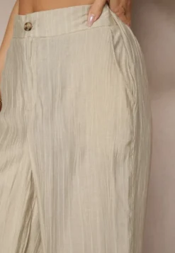 Beżowe Spodnie o Szerokim Kroju High Waist Natoreia