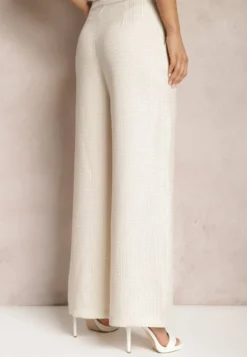 Beżowe Spodnie Szerokie Garniturowe High Waist Tamarixia