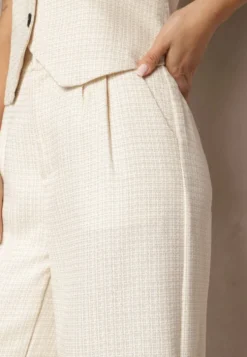Beżowe Spodnie Szerokie Garniturowe High Waist Tamarixia
