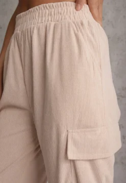 Beżowe Spodnie Typu Cargo High Waist Worseli