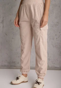 Beżowe Spodnie Typu Cargo High Waist Worseli