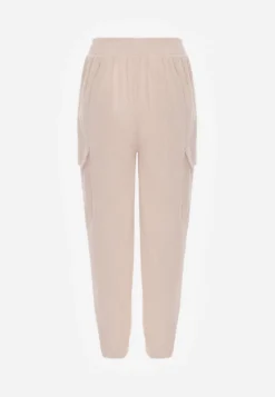 Beżowe Spodnie Typu Cargo High Waist Worseli