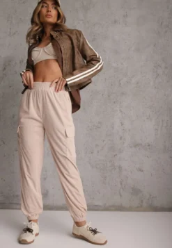 Beżowe Spodnie Typu Cargo High Waist Worseli