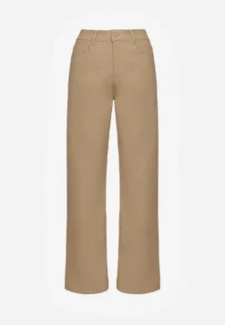 Beżowe Spodnie Woskowane o Szerokim Kroju High Waist Sezila