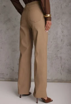 Beżowe Spodnie Woskowane o Szerokim Kroju High Waist Sezila